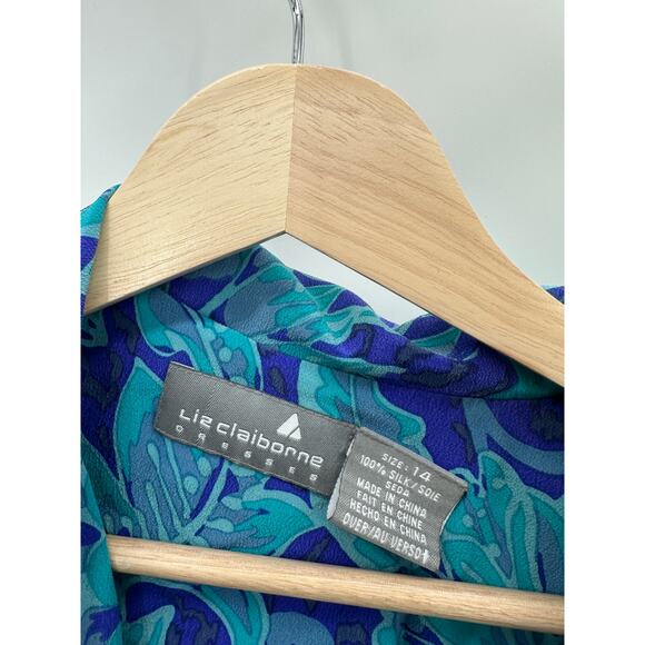 Liz Claiborne Dresses Sweater Women 14 Blue Floral Print Long Sleeve 100% Silk - Picture 5 of 7